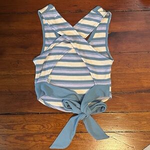 Free People Blue and Cream Women's Cropped Tie Back Sweater Tank